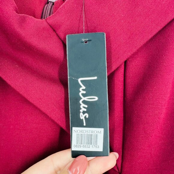 Lulus Classic Glam Off-The-Shoulder Burgundy Back Zip Stretch Mini Dress Size S - Picture 9 of 9